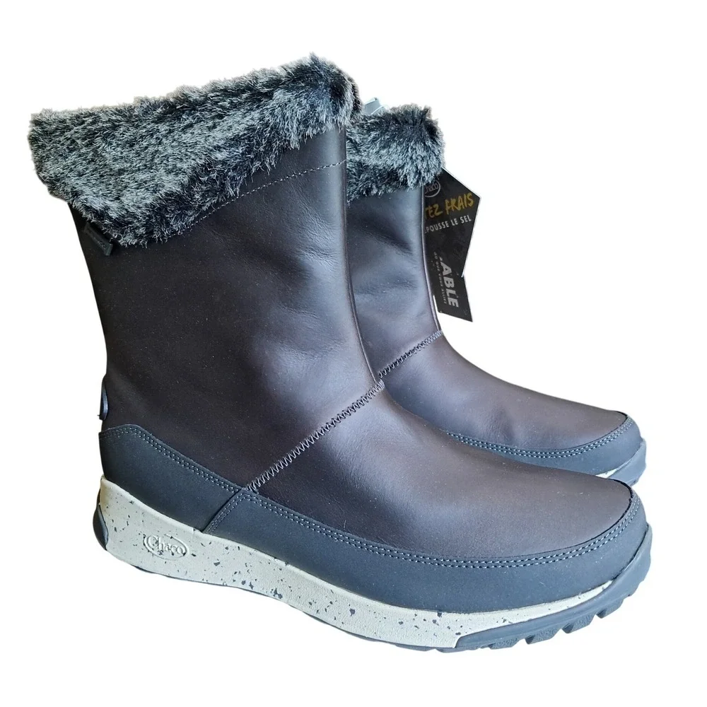 Chaco Borealis Mid Black Waterproof Winter Boots Womens 10.5 Faux Fur